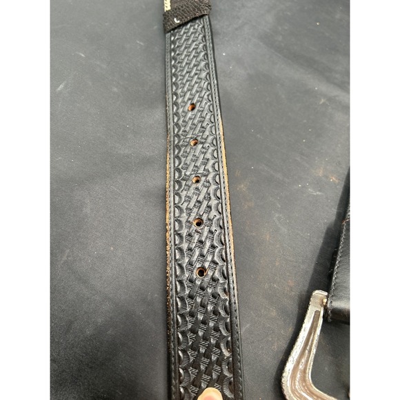 Tony Lama Western Belt Aztec Woven Accent Silver Buckle Black Leather Mens‎ 40 - Picture 5 of 8